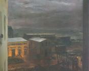 阿道夫冯门采尔 - The Anhalter Railway Station by Moonlight